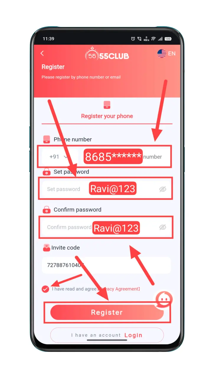 How to Register in 55 Club Game