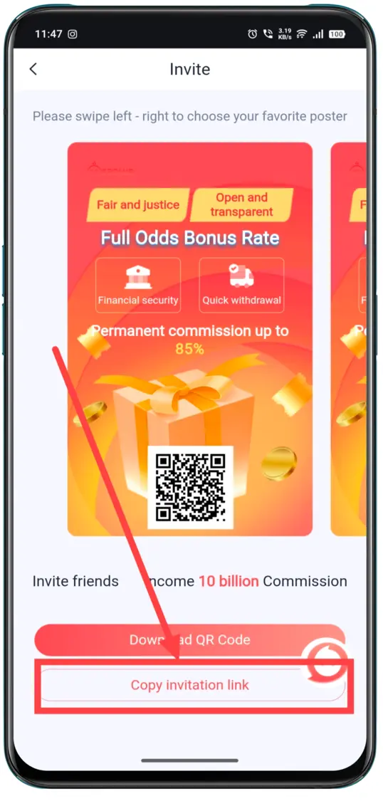 How to copy your refer link on 55 club game
